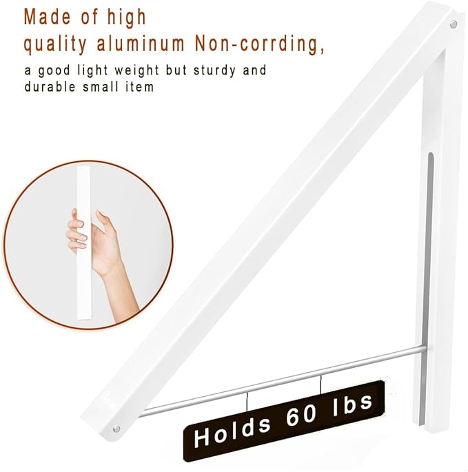 Folding Clothes Hanger Wall Mounted Retractable Clothes Rack, Aluminum, Easy Installation, White