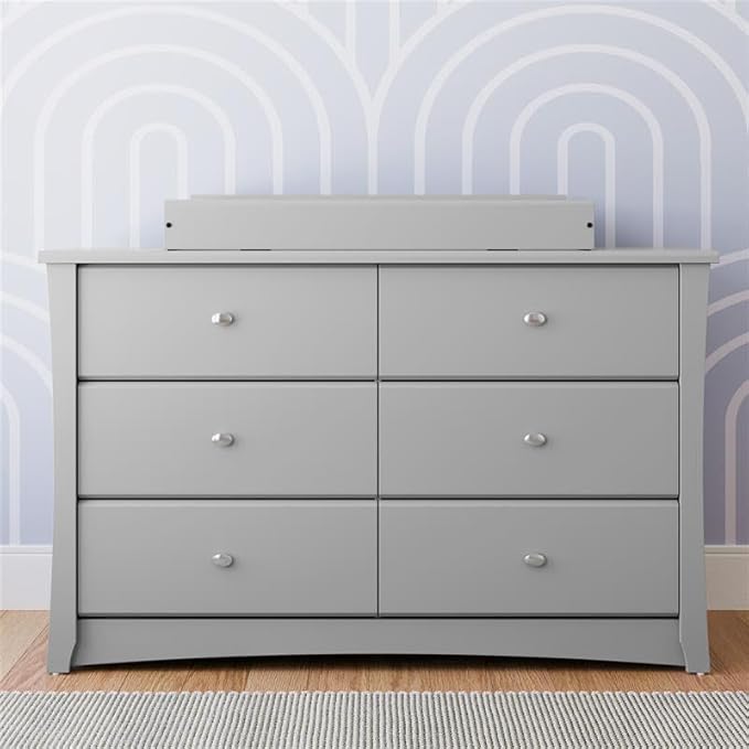 Storkcraft Crescent 6-Drawer Dresser (Pebble Gray) – GREENGUARD Gold Certified, Gray Dresser for Bedroom, Kids & Nursery Storage Chest, Safety Interlocking Drawers, Pre-Installed Tracks, Kids Chest