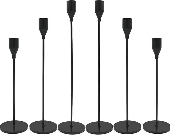 Matte Black Candlestick Holders, Set of 6 Candle Holders for 3/4" Taper Candles&Led Modern Metal Candle Stands Decorative Table Centerpieces for Wedding Party Church,Decorative Fitting