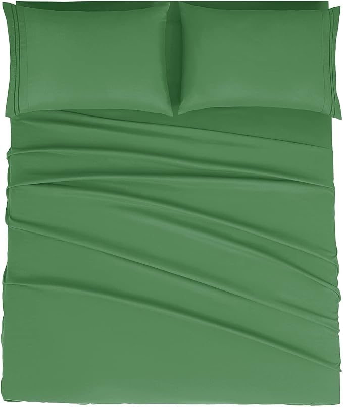 Mejoroom California King Size Sheet Set - Soft Microfiber Bed Sheets,Deep Pocket Fitted Sheet, Breathable, Wrinkle & Fade Resistant - 4 Piece (California King, Calla Green)