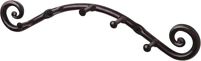 RTZEN Farmhouse Small Key Holder for Wall - Handcrafted Swirl Decorative 5 Key Hooks for Home Entryway - Wrought Iron Wall Mount Rack Purse Coat and Leash Holder or Organizer (Swirly Black)