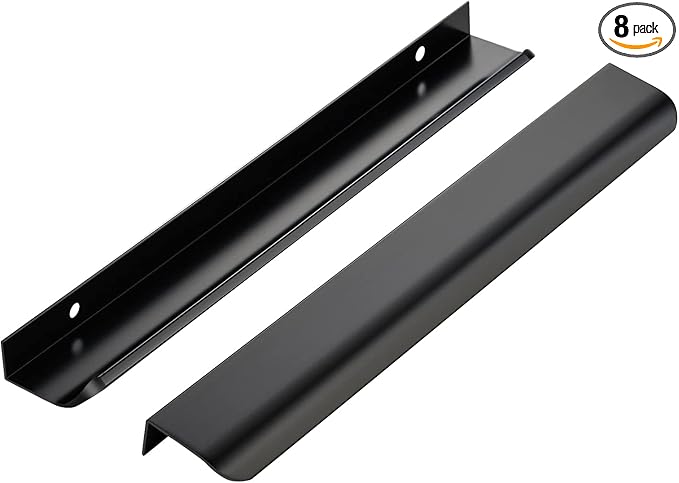 Ravinte Hardware 8 Pack Black Cabinet Handles, 11.8 Inch (300mm) Finger Edge Pulls, 8.8 Inch Hole Center, Finger Pulls for Cabinets