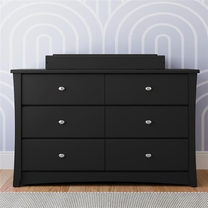Storkcraft Crescent 6-Drawer Dresser (Black) – GREENGUARD Gold Certified, Black Dresser for Bedroom, Kids & Nursery Storage Chest, Safety Interlocking Drawers, Pre-Installed Tracks, Kids Chest