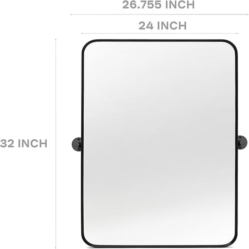 24" x 32" Pivot Rectangle Bathroom Mirror Tilting Beveled Black Metal Framed Vanity Mirrors for Wall, Tempered Glass