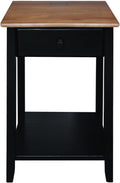 Casual Home Owl Night Stand with USB Port Charging Station and Drawer, 17.5" W x 14.25" D x 24.5" H, Walnut Black