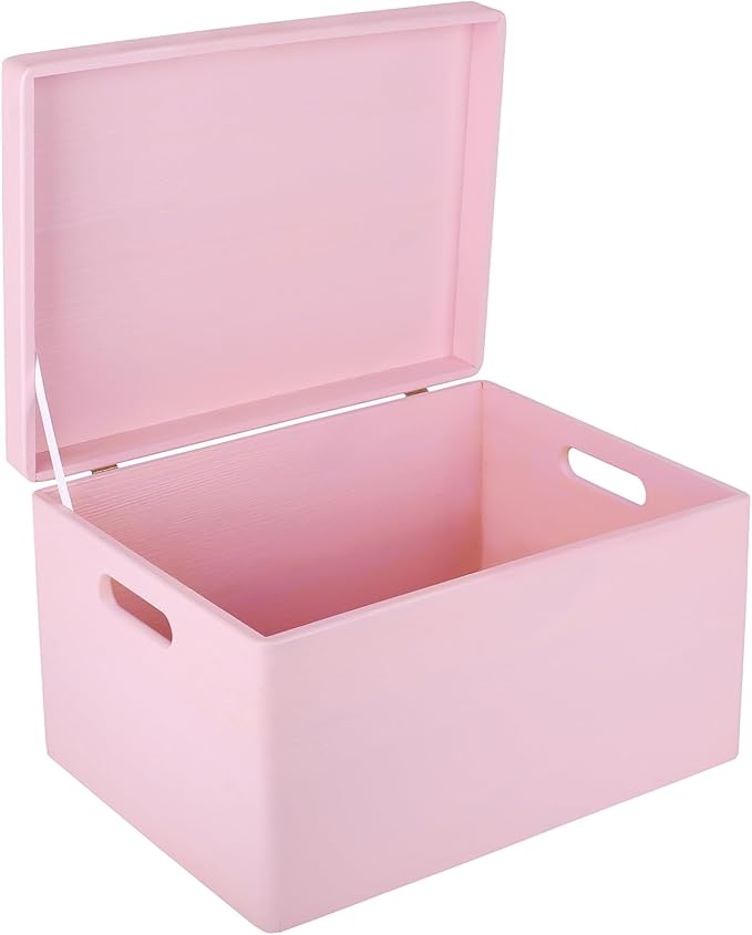 Large Pink Wooden Box Storage with Hinged Lid | 15.8 x 11.8 x 9.44 inches (+-0.5) | with Handles | Gift Box Storage Document | Product NOT Intended for 15 Years OR Below