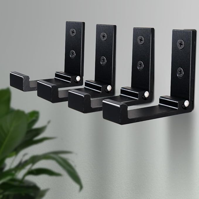 OHIYO Folding Coat Hooks 4pcs Foldable Hook Wall Mounted for Hanging Coat, Jacket, Towel Heavy Duty Wall Hooks Aluminum Alloy Fold up Hooks Headphones Holder Bearing Load 33lb (Black)