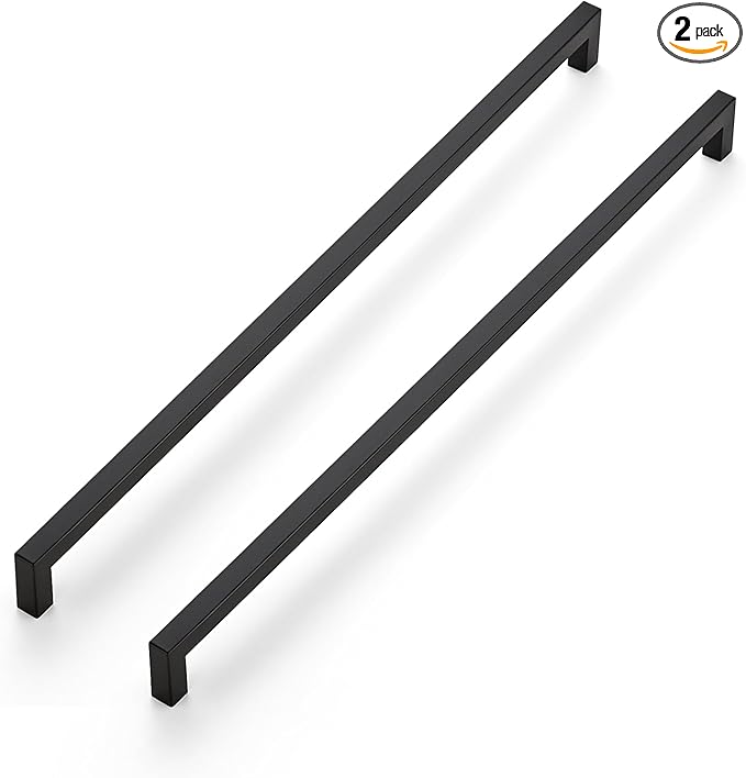 JOY DECOR Cabinet Handles, Black Cabinet Pulls, 2 Pack Kitchen Closet Handles 18 Inch, Square Drawer Pulls Stainless Steel Drawer Hardware, 458mm Hole Centers