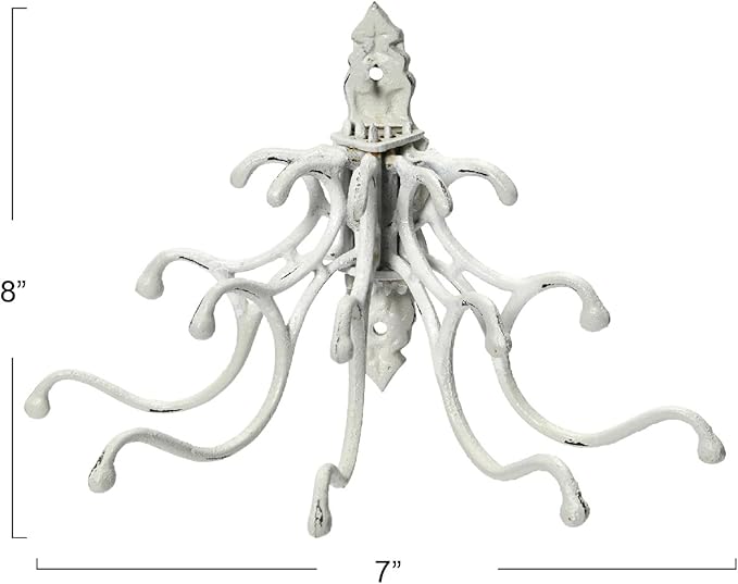 Creative Co-Op Antique Decorative Cast Iron Multi Hook Wall Hanger with 15 Hooks, Distressed White