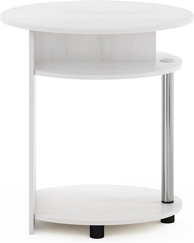 Furinno JAYA Simple Design Oval End Table with Bin, White Oak/Chrome