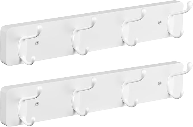 2 Pack Coat Rack Wall Mount - White Coat Hooks Wall Mounted for Sunglasses Jackets Hats Purse Dog Leashes Towels - Coat Hanger for Entryway Closet Mudroom Laundry Room Bathroom