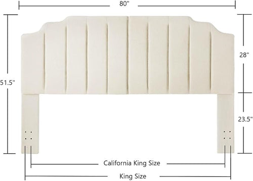 24KF Cream Teddy Fabric Tufted King Upholstered Headboard, Modern Vertical Channel Design California King Headboard with Stepped Silhouette Top Edge,6026-K-Teddy Cream