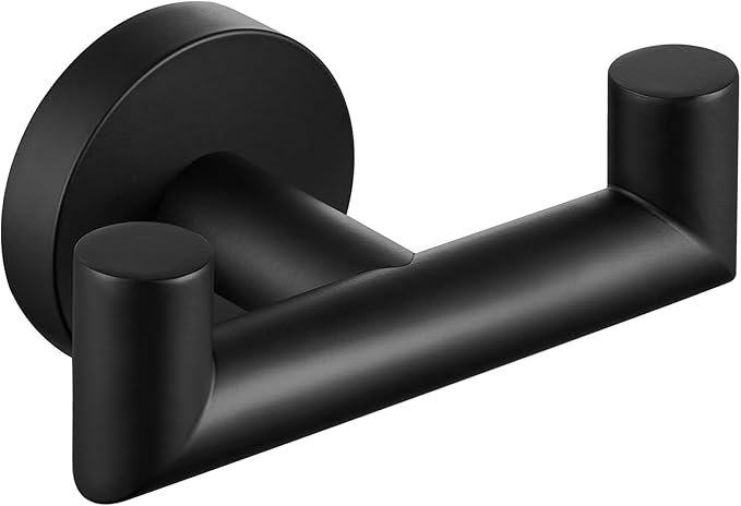 Angle Simple Double Towel Hook, Stainless Steel Bathroom Hand Towel Holder, Coat Hook for Wall, Matte Black