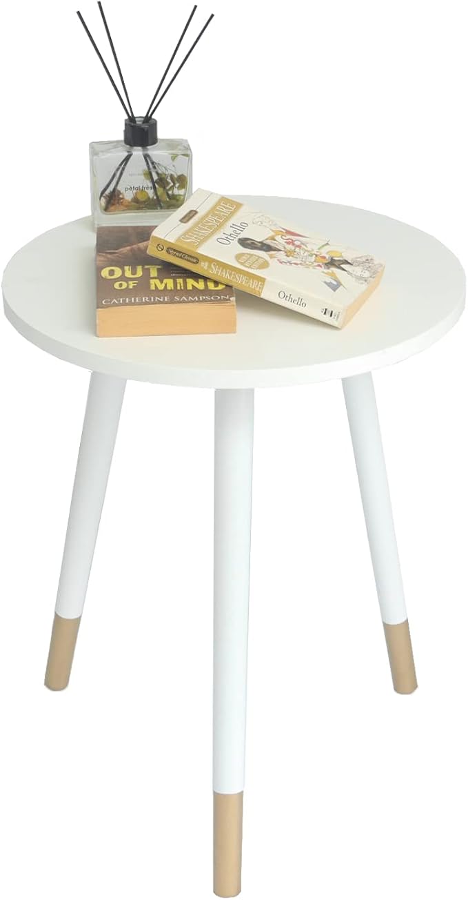 AWASEN Round Side Table, Small End Table Nightstand Accent Table for Living Room Bedroom Office Small Spaces, 16''D x 19.5''H (White & Gold)