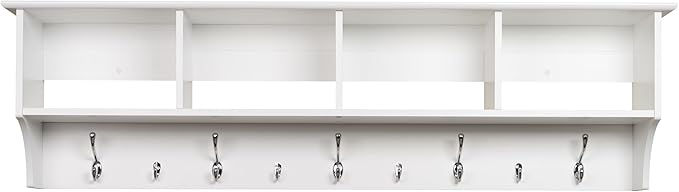 Prepac 60" Contemporary Wall Mounted Coat Rack, Coat Hooks Wall Mount with 4 Shelves, Ideal for Hallway or Entryway Storage Solution, 11.5"D x 60"W x 16.5"H, White