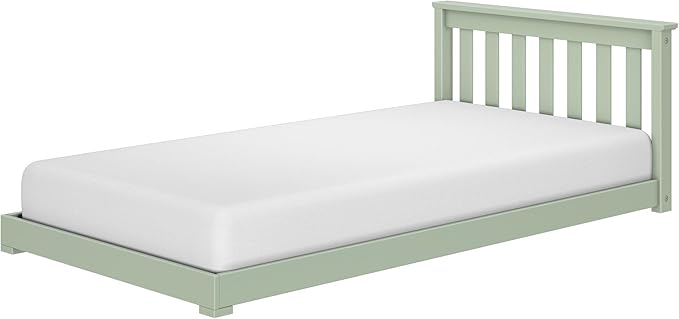 Max & Lily Classic Twin Floor Bed, 79.75 Inches, Solid Wood Low Bed Frame for Kids, Modern Floor Bed for Bedroom, Sage Green