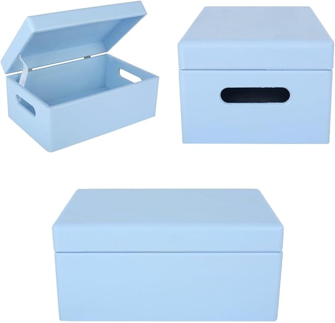 Large Blue Wooden Box Storage with Hinged Lid | 11.8 x 7.87 x 5.51 inches (+-0.5) | with Handles | Gift Box Storage | Product NOT Intended for 15 Years OR Below