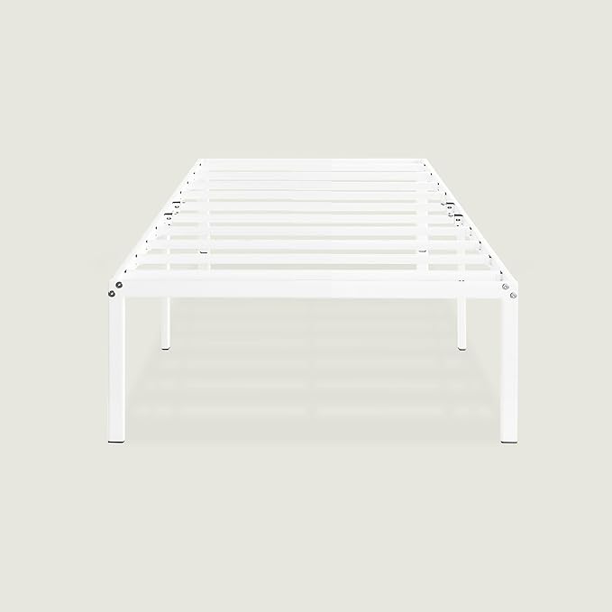 Best Price Mattress 16 Inch Metal Platform Bed Frame, Heavy Duty Steel Slats, White, Twin