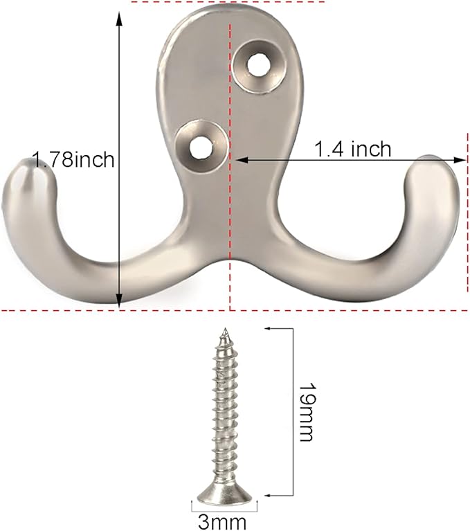 IBosins 10 Pack Heavy Duty Double Prong Coat Hooks Wall Mounted with 20 Screws Retro Double Hooks Utility Hooks for Coat, Scarf, Bag, Towel, Key, Cap, Cup, Hat