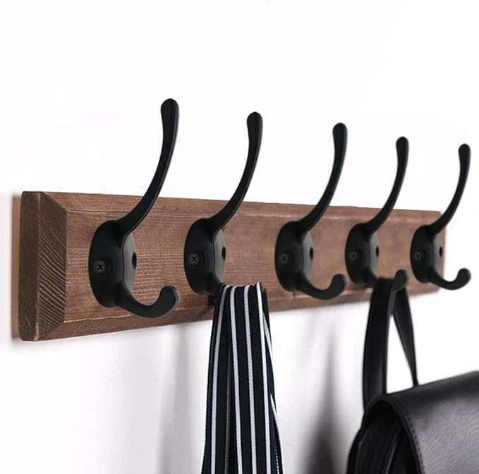 IBosins 32 Pack Black Coat Hooks Wall Mounted with 64 Screws Retro Double Hooks Utility Black Hooks for Coat, Scarf, Bag, Towel, Key, Cap, Cup, Hat