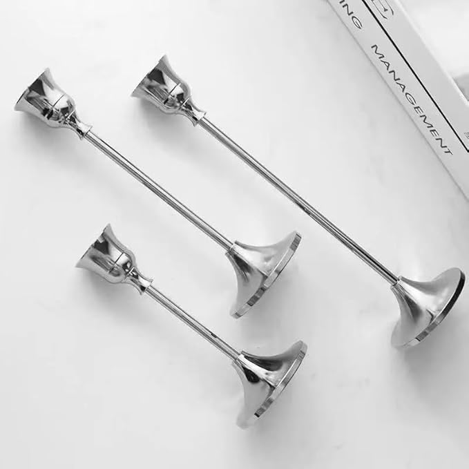 Candlestick Holder for Taper Candles Hi-Q Candle Holders (3PCS, Silver)