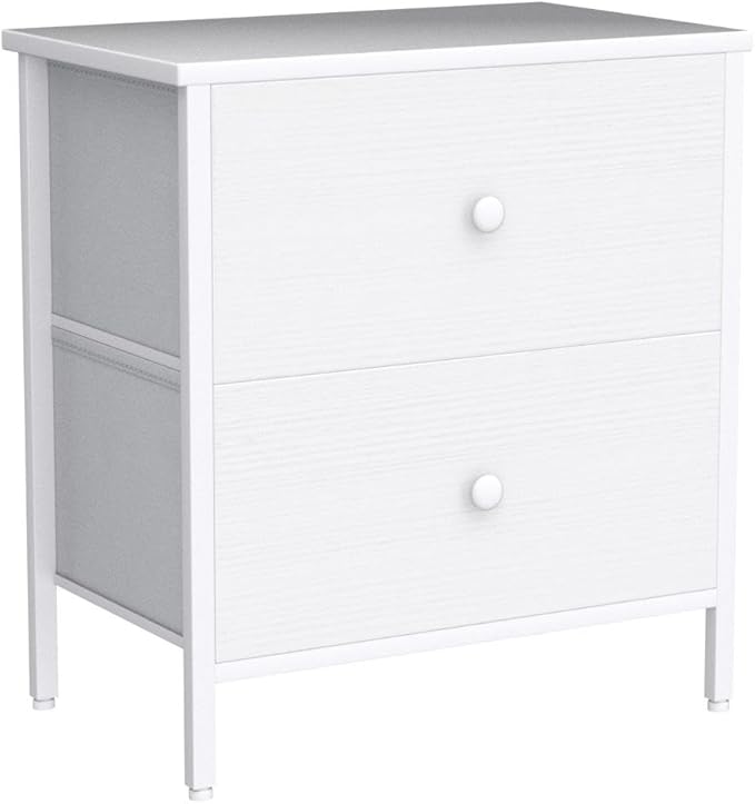 BOLUO White Nightstands Set of 2 - Nightstand and Dresser Sets Night Stand Dresser for Bedroom End Table with Fabric Drawers Organizer Modern