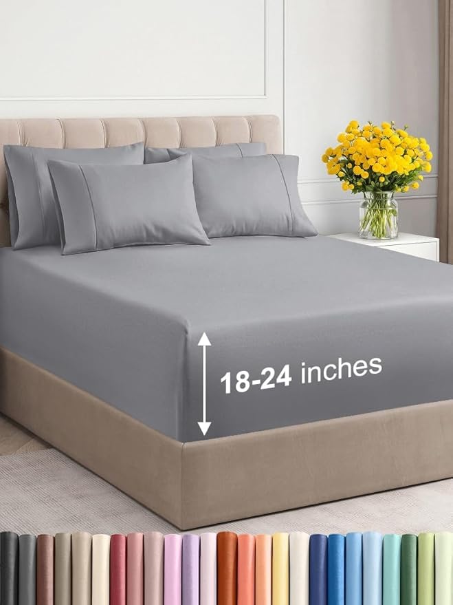 Extra Deep Full Sheet Set - 6 Piece Breathable & Cooling Sheets - Hotel Luxury Bed Sheets Set - Easy & Secure Fit - Soft, Wrinkle Free & Comfy Sheets Set - Steel Blue Sheet Set with Extra Deep Pockets