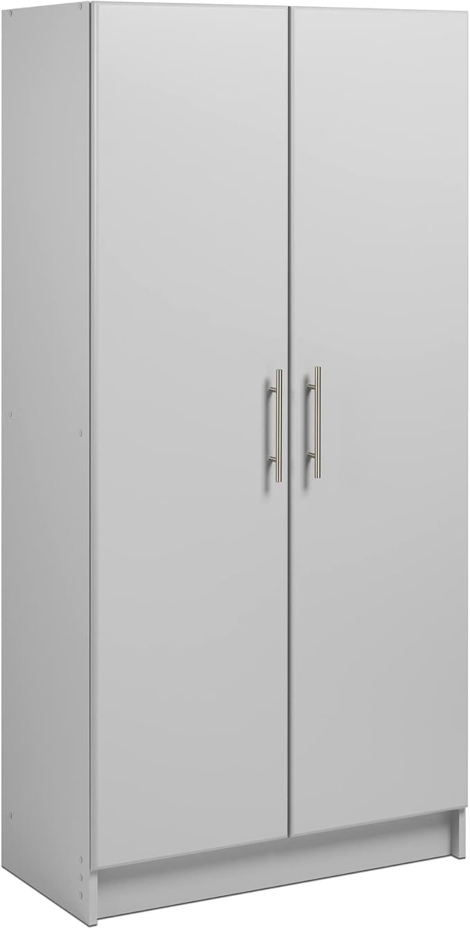 Prepac Elite Tall Garage Storage Cabinet & Pantry Storage Cupboard, 2-Door Freestanding Bathroom or Pantry Cabinet with Adjustable Shelves, 16" D x 32" W x 65" H, Light Gray