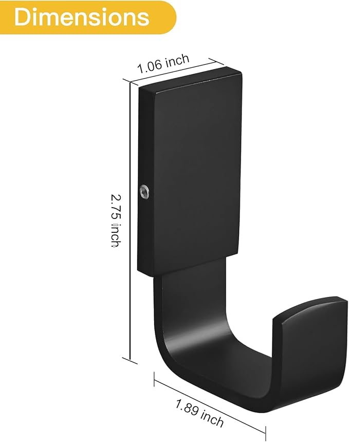 BESy Brass Clothes Hook Single Towel Hook for Bathroom Kitchen Garage Square Style Robe Hooks Coat and Hat Hook, Self Adhesive with Glue or Wall Mounted with Screws, Two Packs, Matte Black