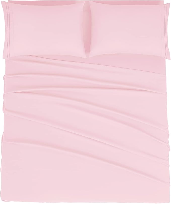 Mejoroom Full Size Sheet Set - Soft Microfiber Bed Sheets - Deep Pocket Fitted Sheet, Breathable, Wrinkle & Fade Resistant - 4 Piece (Full, Blush Pink)