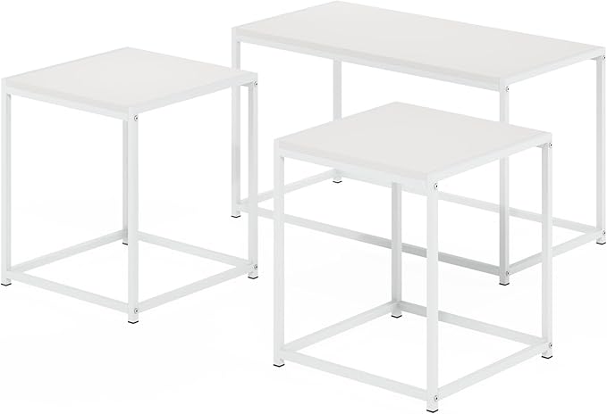 Furinno CAMNUS Living Room Tables Set of 3, Coffee Table with 2 End Tables, Side Tables, for Living Room, White