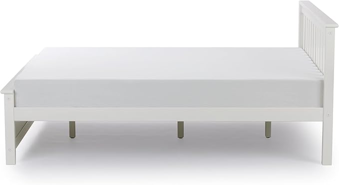Plank+Beam Solid Wood Queen Bed Frame, Platform Bed with Headboard, White