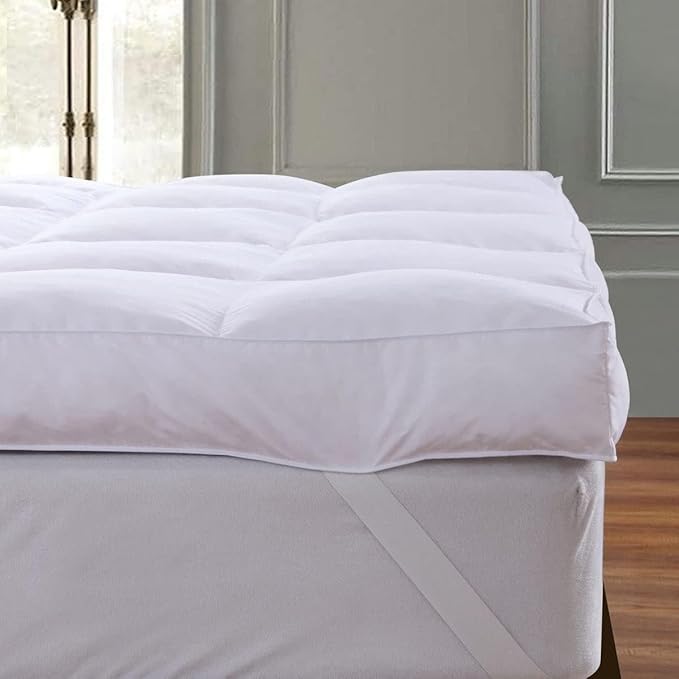 QUEEN ROSE Mattress Topper King, Extra Soft Pillow Top King Mattress Topper, Cooling Thick Plush Bed Topper Snow Down Alternative, Baffle Box White, for Back Pain Relief