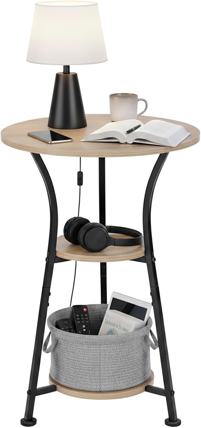 Dulcii Round Side Table for Narrow and Small Spaces,3 Tier Small Round End Table Sofa Side Table for Living Room,Small Bedside Table Round Nightstand for Bedroom