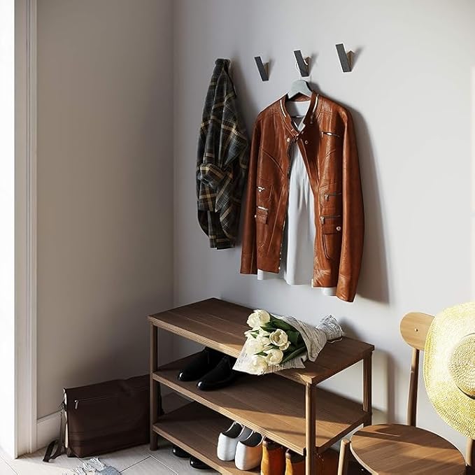 Homeforia Walnut Wood Coat Hooks, High End Walnut Wood & Black Metal Wall Mounted Coat Hooks, Mid-Century Modern Clothes Hooks, Heavy Duty Wooden Hooks for Hanging Coats, Hats, Towels & More, Set of 4