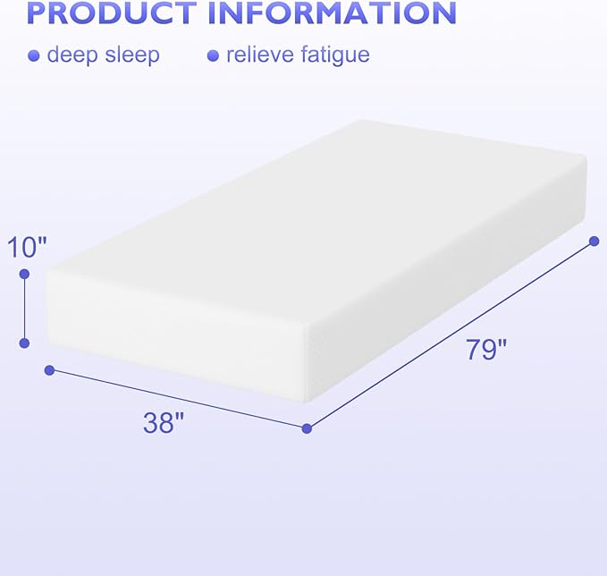 BestMassage | 10 Inch Twin XL Mattress | Gel Memory Foam | Medium Firm Feel | White | Bed in a Box, CertiPUR-US Certified | Pressure Relief, Cooling Ventilated Foam | Breathable Knit Cover