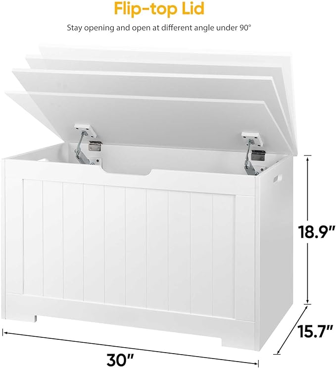 Toy Box Storage Chest for Girls Boys, Wooden Trunk Bench w/Flip-top Lid & Safety Hinge, Kids Play Room Nursery Organizer, Bedroom Storage w/ 100L Storage Area (White)