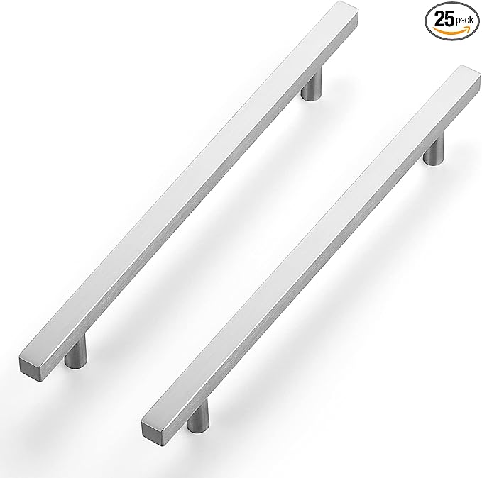 Ravinte Brushed Nickel Cabinet Handles 25 Pack 7-1/2 inch Satin Nickel Square Cabinet Pulls Silver Hardware for Kitchen Cabinets 10 inch Overall Length Stainless Steel Drawer Pulls