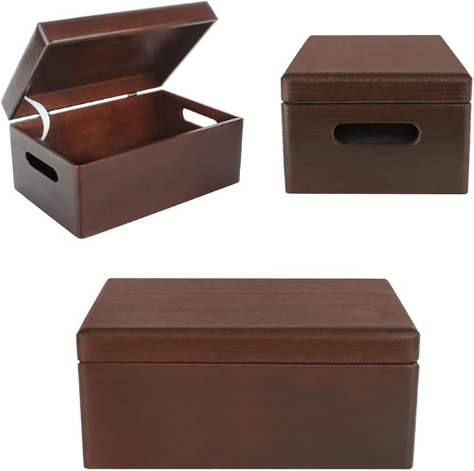 Large Brown Wooden Box Storage with Hinged Lid | 11.8 x 7.87 x 5.51 inches (+-0.5) | with Handles | Gift Box Kitchen Storage | Product NOT Intended for 15 Years OR Below