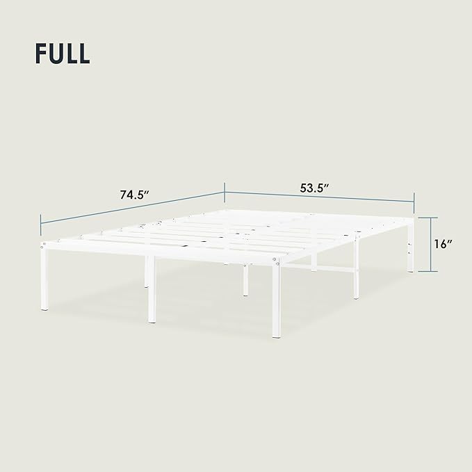 Best Price Mattress 16 Inch Metal Platform Bed Frame, Heavy Duty Steel Slats, White, Full
