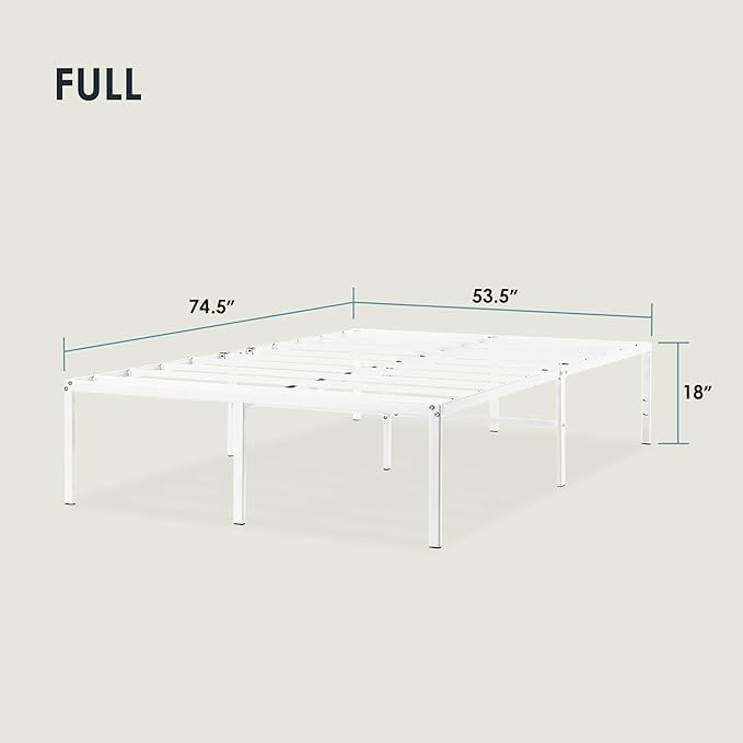 Best Price Mattress 18 Inch Metal Platform Bed Frame, Heavy Duty Steel Slats, White, Full