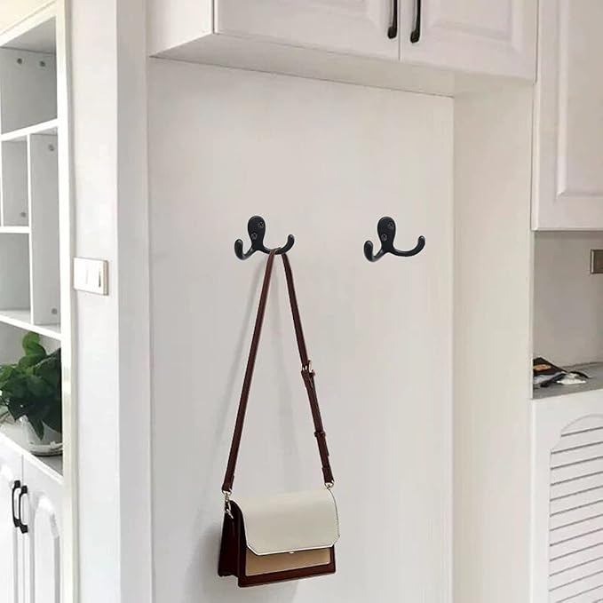Coat Hooks Hardware,20 Pcs Wall Hooks Heavy Duty Hooks for Hanging Coats Double No Rust Hook Wall Mounted for Key, Towel, Bags, Cup, Hat (20pcs Black)