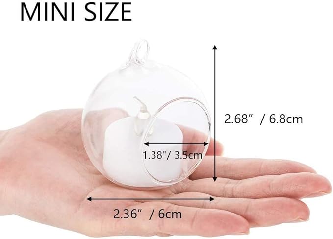 Sziqiqi Hanging Glass Globes Orbs Tea Light Candle Holders with Flameless LED Tealight for Wedding Ornaments, Wedding Birthday Christmas Party Centerpiece Accessory 2.36inch 10pcs +2 Extra