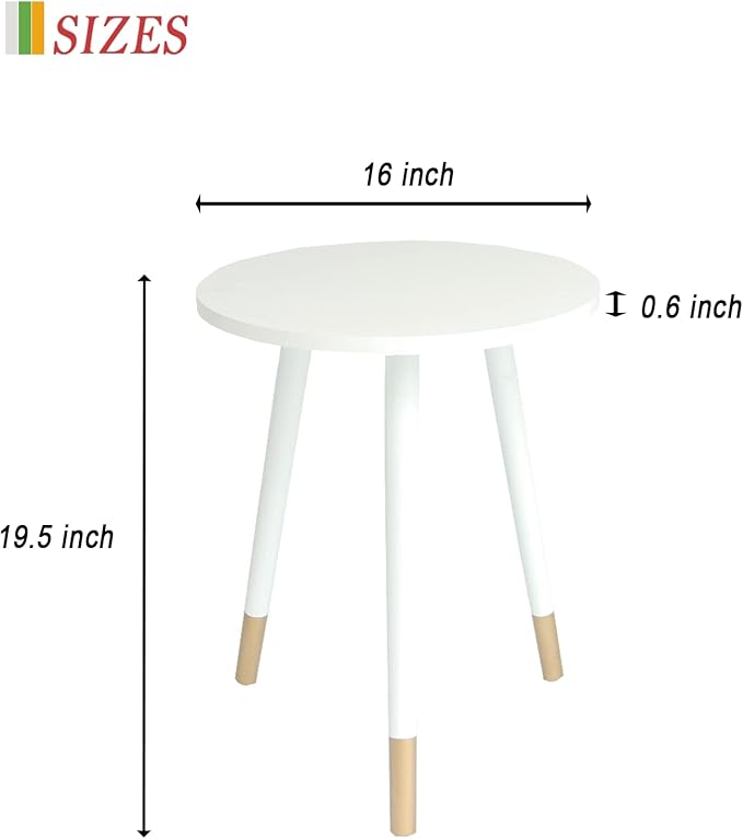 AWASEN Round Side Table, Small End Table Nightstand Accent Table for Living Room Bedroom Office Small Spaces, 16''D x 19.5''H (White & Gold)