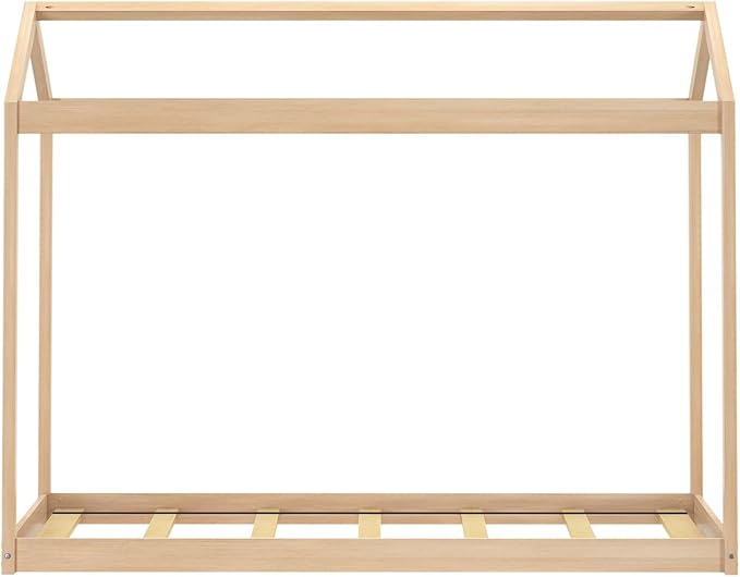 Max & Lily Twin Floor House Bed, Modern Solid Wood Low Bed Frame for Kids, Montessori Floor Bed for Bedroom, Playroom, Wooden Slats, Blonde