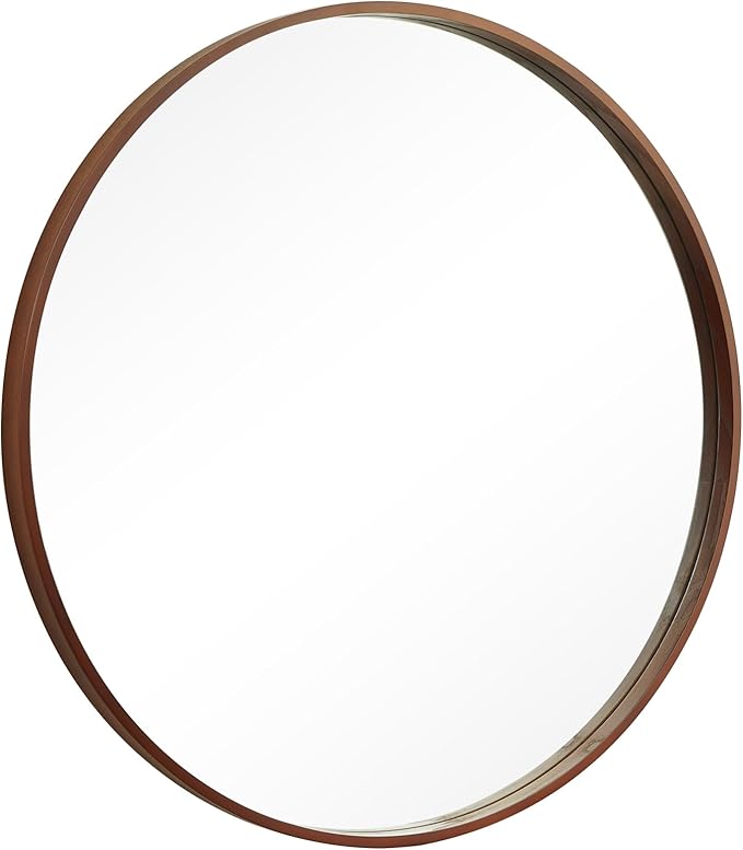 WallBeyond Round Wood Mirror, 32" Round Modern Decoration Large Circle Wall Mirror for Bathroom Living Room Bedroom Entryway, Walnut