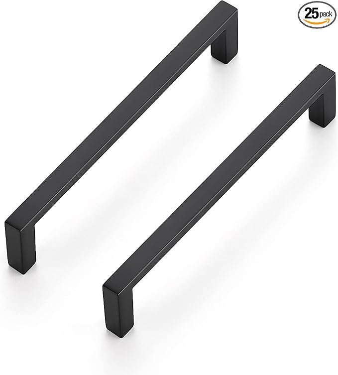 Ravinte 25 Pack Matte Black Cabinet Pulls, 5 Inch (128mm) Hole Center Slim Kitchen Handles, Square Drawer Pulls for Cabinets & Cupboards, Hardware