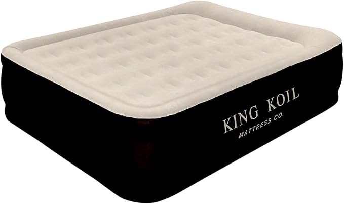 King Koil Luxury Air Mattress Queen with Built in Pump, Integrated Premium Pillow Inflatable Airbed for Guests, Camping & Home (Manufacturer Warranty)