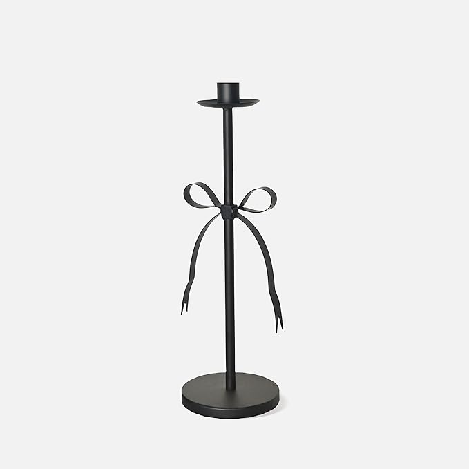 Black Taper Candle Holder Set of 2-Metal Bow Candle Sticks Holder Decor,Modern Tall Candle Holder,Decorative Candlesticks for Fireplace, Wedding, Holiday & Christmas