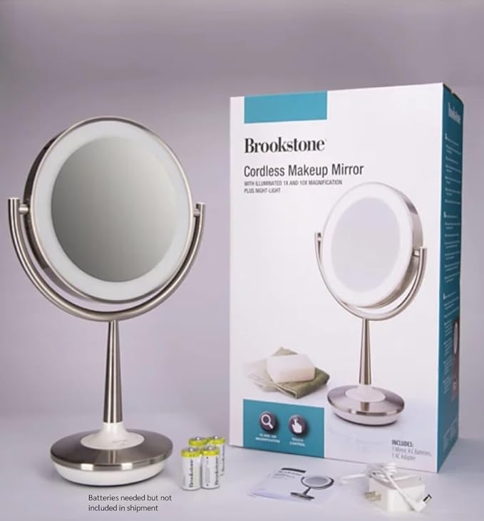 Brookstone Cordless Illuminated Makeup Mirror Silver